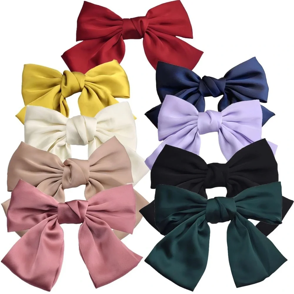 5for$10 Bow Hair Clips Dark Red Large Satin French Snap Ponytail Accessories - Picture 7 of 16